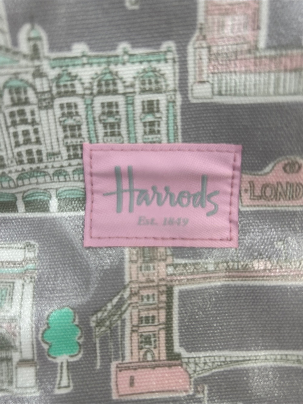 Harrods London Landmarks Backpack in Grey & Pastel Pink - Picture 3 of 8